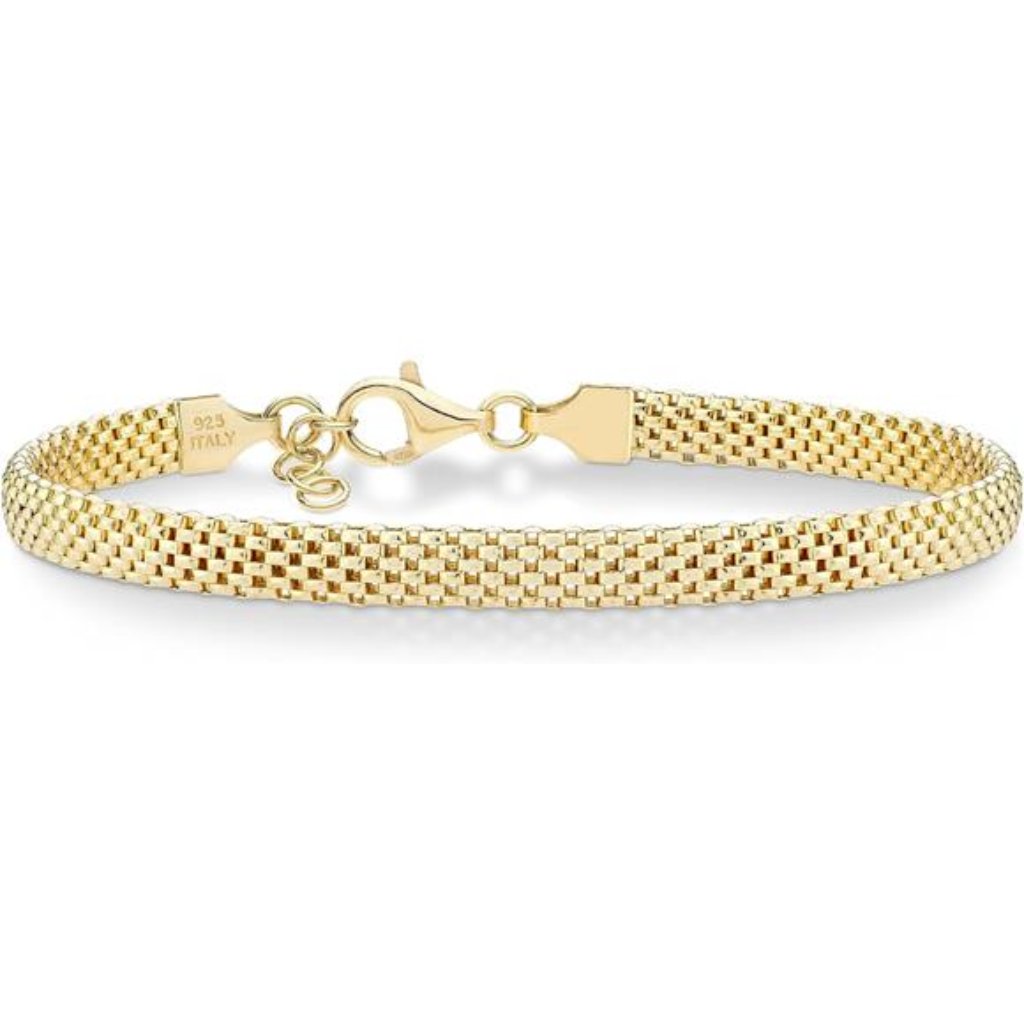 18k Gold Over Sterling Silver Italian 5mm Mesh Link Chain Bracelet 72$